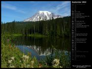 Mount Rainier Lake Reflection with Wildflowers